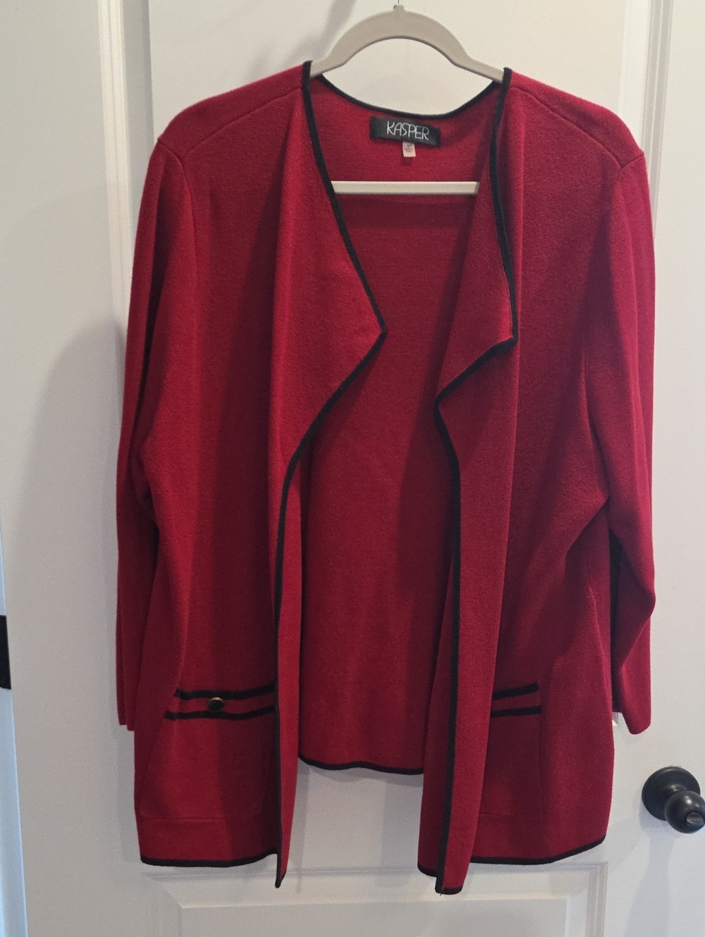 Kasper Red Open-Front Blazer with Black Trim